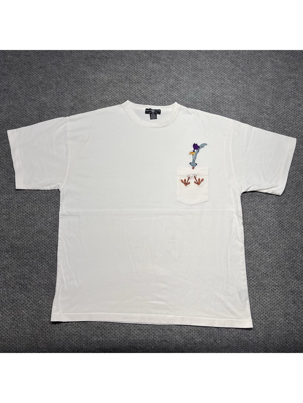Vintage 1990S Looney Tunes Roadrunner Embroidered T-Shirt XXL Rare Men’s White